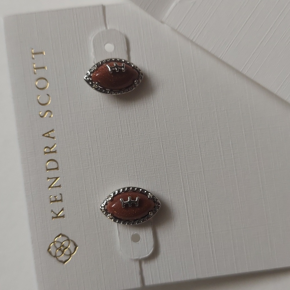 Kendra Scott Football Gold Short Pendant Necklace  and Earrings - Picture 3 of 5